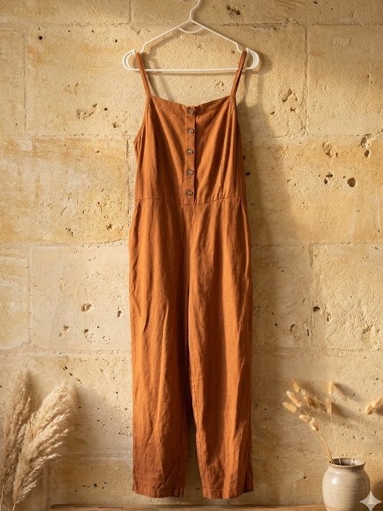 Old Navy Pants - Old Navy Rust-Orange Button-Front Linen-Blend Jumpsuit